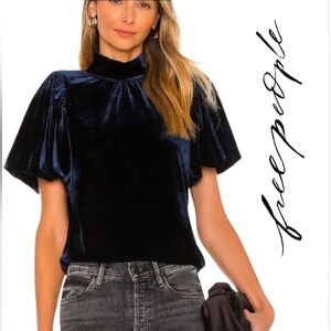 Free People Elegant Velvet Navy Top Sz xs